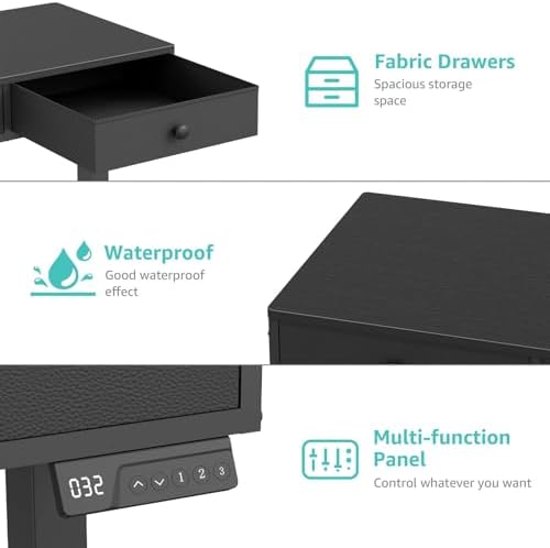 KLUVIS Electric Standing Desk with Drawers, 32 Inch, Black