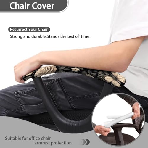 Rose Butterfly Print Office Chair Armrest Covers Set of 2 Dust-Proof Stretchable Gaming Chair Armrest Slip Covers Easy to Install