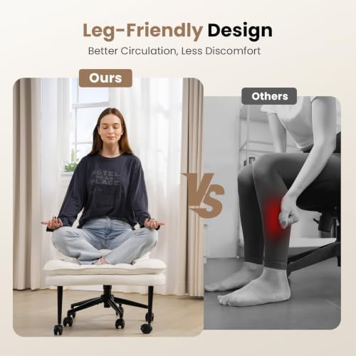 Cross Legged Office Chair, Ergonomic Cloud Criss Cross Desk Chair, Meditation Chair with Wheels, Height Adjustable Seat for ADHD, Wide Kneeling Chair with Back Support