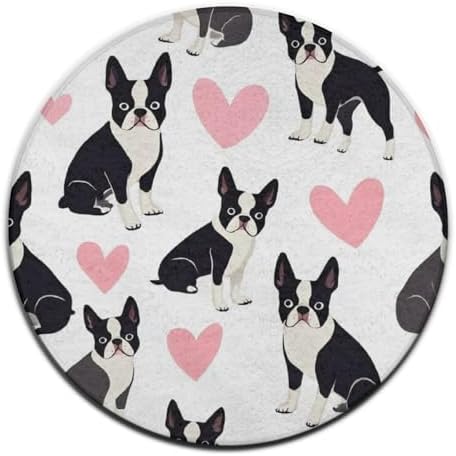 Fashion Round Area Rug Large Non Slip Carpet, Boston Terrier Bulldog Unisex Home Decor Mat