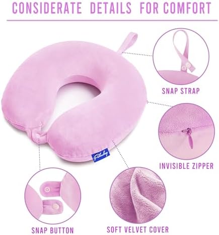 Fabuday Travel Neck Pillow Memory Foam for Airplane Traveling Light Purple