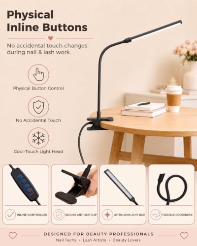 Nail Light for Desk Clip On Clamp, Table Puzzle Craft Lash Tech Lamp