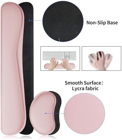 Bloss Leather Desk Pad and Keyboard Wrist Rest, Large Mouse Pad + Keyboard Pad+Mouse Wrist Support, Non-Slip Desk Mat Protector for Office, Home(31.5×15.7 Inches,Pink)