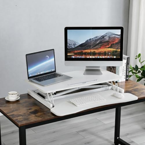 32 Inch Desk Converter, Height Adjustable Sit to Stand Riser, Dual Monitor and Laptop Workstation with Wide Keyboard Tray Xmas,Gift for Mother's Day (White)