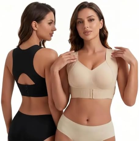 Posture Corrector Bra for Women Front Closure Cross Back Wireless Bras Seamless Full Support Push Up Bralette