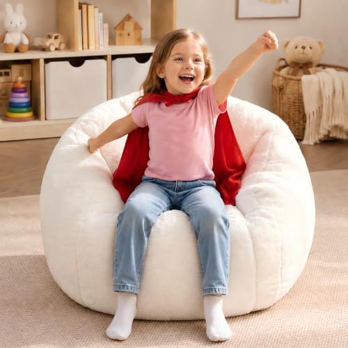 HUGHEAVEN Kids Bean Bag Chair, Small Memory Foam Sofa, Ages 3+