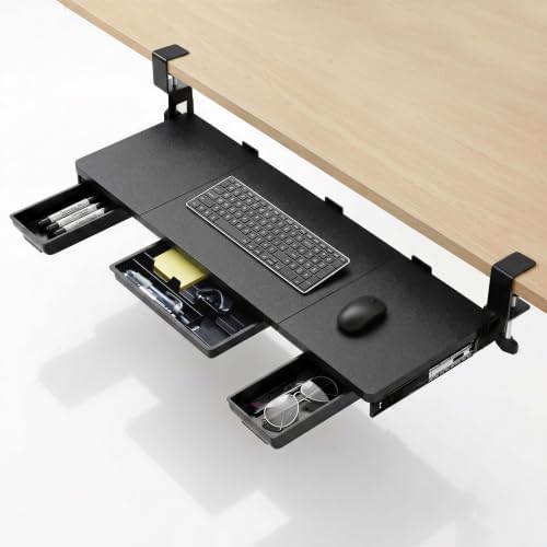 Large Keyboard Tray Under Desk 33.5x11.4“ with 3 Drawer(Black)