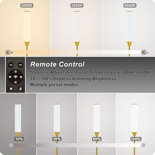 Nukanu Floor Lamp with Remote Control,brassgold,Linen lampshade