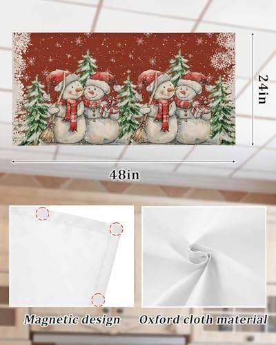 Red Christmas Magnetic Fluorescent Light Covers for Ceiling Lights 2 x 4 Feet,Snowman Snowflakes Green Pine Tree Retro Office Classroom Kitchen Drop Ceiling Light Covers Filters Shade Panel 1 Pack