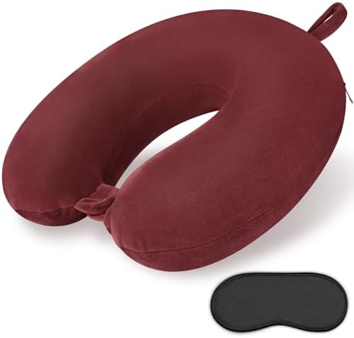 Travel Neck Pillow Memory Foam Neck Pillows for Travel, Dark Red