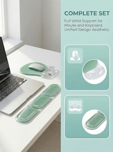 AUPET Ergonomic Gel Mouse Pad and Keyboard Wrist Rest Set, Crystal Gel Cushion Support, PU Base, Smooth Tracking Surface, Easy to Clean Desk Accessories for Office Home Laptop (Gradient Mint Green)