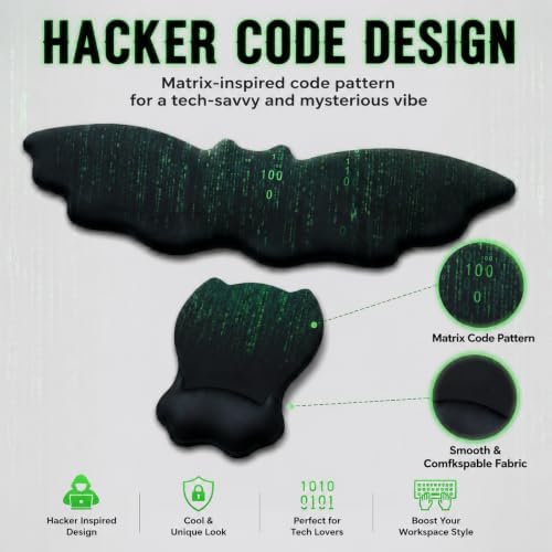 Ergonomic Keyboard and Mouse Wrist Rest Set, Hacker Code