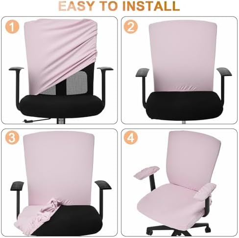 Tallew 4 Pcs Office Chair Covers Set Computer Armrest Slipcover Seat, Pink