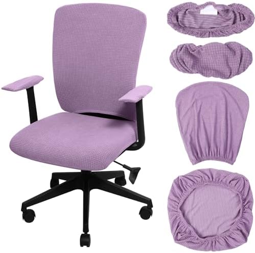 Tallew Office Chair Covers Set Computer Universal Protective Stretchable Chair Seat Covers Desk Armrest Slipcovers Pads Office Cushion Backrest for Rotating(Purple)