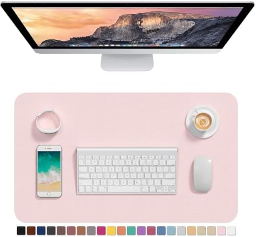 Hsurbtra Desk Pad, 23.6" x 13.8" PU Leather Desk Mat, M Extended Mouse Pad, Waterproof Desktop Blotter Protector, Non-Slip Ultra Thin Small Laptop Keyboard Writing Mat for Office Home, Pink