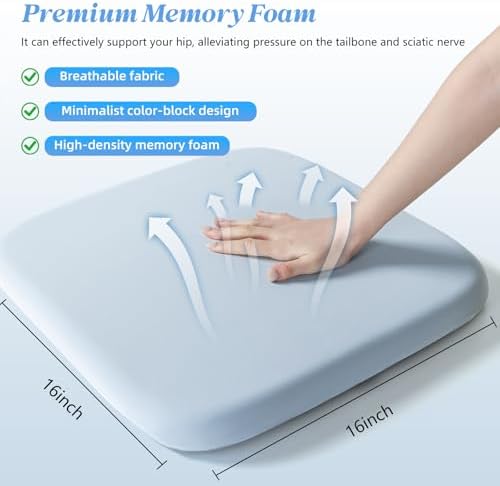 SheRest Office Chair Cushion with Straps, Memory Foam Seat Cushion with Removable Cover, Suitable for Office Chairs, Car Seats, and Airplane Seats, Blue, Large