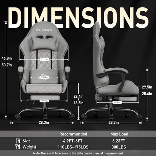 HLDIRECT Massage Recliner Gaming Chair with Footrest for Adults, Light Grey