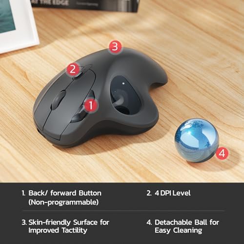 Nulea M501 Wireless Trackball Mouse Ergonomic Thumb Control, 4 DPI Levels