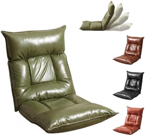 Floor Chair with Back Support, 42-Position Adjustable Gaming Chair for Adults, Faux Leather Floor Lounger, Reading Chairs with Neck Support, Foldable Floor Seat for Sleeping (Green Black)