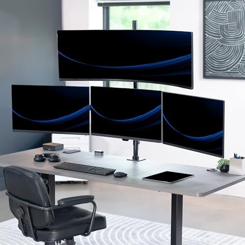 VIVO Quad Monitor Extra Tall Desk Mount for up to 49 inch Ultrawides on Top Bracket and 27 inch Screens on Lower Brackets, Holds up to 44 lbs, Black, STAND-V104T