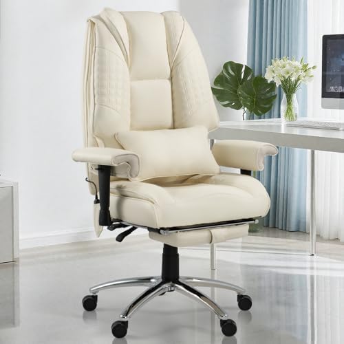 Vibrate Massage Heated Executive Office Chair for Home Office, Beige