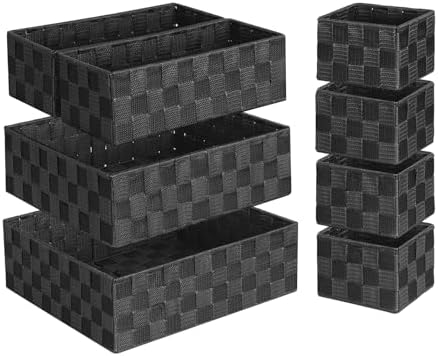 Posprica Woven Baskets, Storage Baskets for Organizing (Set of 8), Cube Baskets Bin Container Matching Storage Boxes Organizers for Pantry, Office, Shelves, Media-room