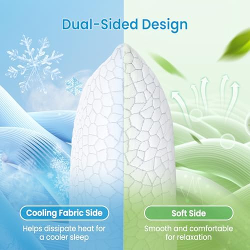 QUTOOL Cooling Pillow for Sleeping, CertiPUR-US Shredded Memory Foam Full Body Pillow Set of 1, Long Pillow for Bed with Removable Double-Sided Soft & Cool Cover, Soft Yet Support,White