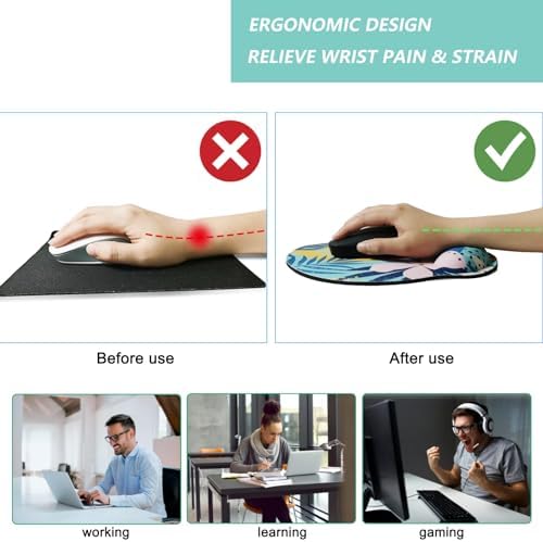 Mouse Pad with Wrist Support, Ergonomic Mouse Pad with Memory Foam Wrist Rest Cushion, Non-Slip Rubber Base Gaming Mice Pad for Home Office Computer Laptop, Petal