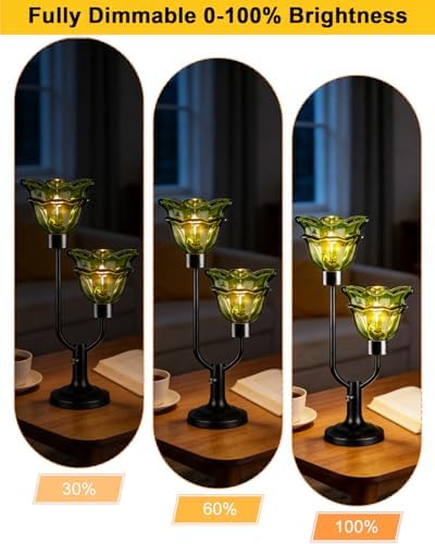 Lightdot Mid Century Modern Flower Green Table Lamp for Bedroom Dimmable