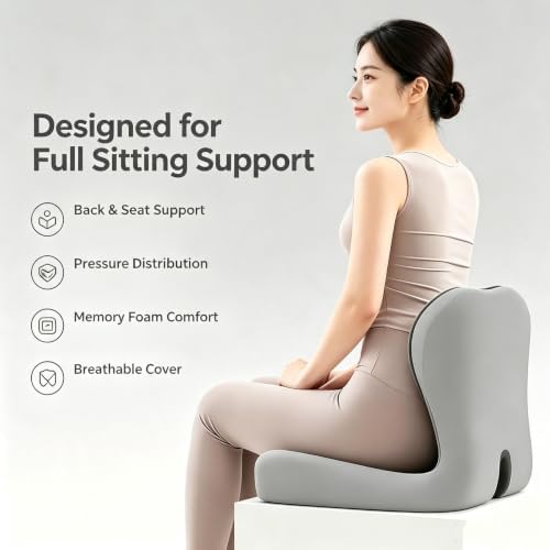 Celnva Orthopedic Seat Cushion – L-Shaped Lumbar Support Memory Foam Comfort for Long Sitting, Ergonomic Support for Office Chair, Wheelchair, Car & Travel (Upgraded Black-Gray)