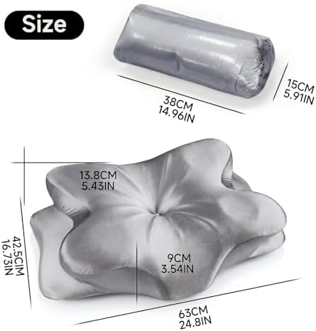 2-Pack Cervical Neck Pillow for for Neck Support,Ergonomic Memory Foam Contour Pillow with Wrinkle-Resistant Silky Satin Fabric Cover,Orthopedic Bed Pillow for Side,Back,Stomach Sleepers,Gray