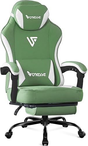 Vonesse Gaming Chair, Computer Chair Fabric with Pocket Spring Cushion, Office Chair with Footrest and Massage Lumbar Support, Reclining Gaming Chairs for Adults 250LBS (Green)