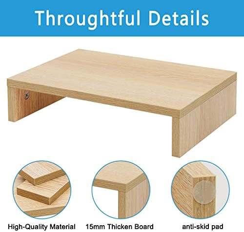 TEAMIX Wood Monitor Stand Riser for Desk - 14.2 inch, Small Laptop Stand