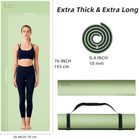 ILILI 10mm Extra Thick, TPE Yoga Mat, 76×28 Inch Extra Long, Carrying Strap