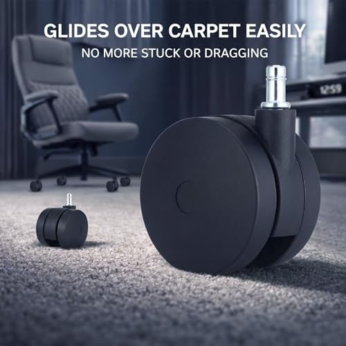 Hicarer 5 Pcs 4'' Extra Large Chair Wheels for Carpet Heavy Duty Office Twin Chair Caster Replacement 7/16" x 7/8" Grip Ring for Computer Furniture Hardwood Floor Desk Safe Rotating Wheels