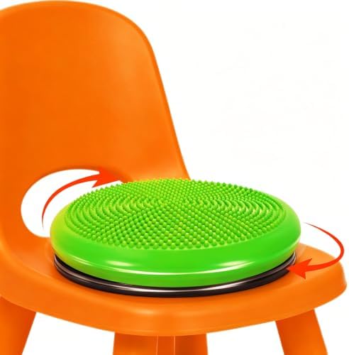 Wobble Cushion, Fimeetoy 360°Spinning Wiggle Seat, ADHD Sensory Chair,Flexible Seating in Classroom & Home,ADHD Tools for Kids,2-in-1 Detachable Balance Pad,Fidget for Focus-Green