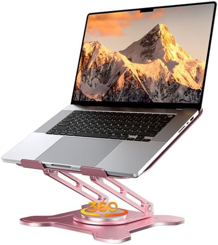 JCZT 360° Rotating Laptop Stand for Desk, Metal Foldable Laptop Riser, Pink