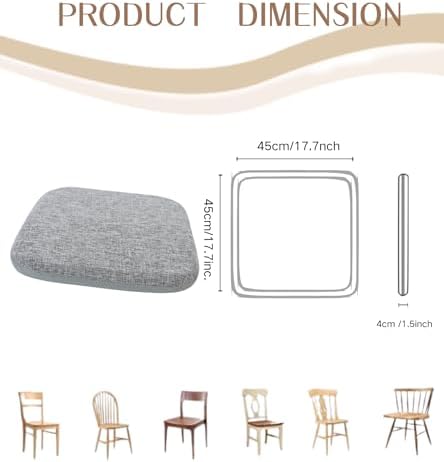 High Resilience Memory Foam Chair Cushion 17"x17"x2" Set of 2 Square Chair Pads and Washable Cover Non Slip Seat Cushions for Indoor Dining Room Kitchen and Office Chairs (Grey,17"x17")