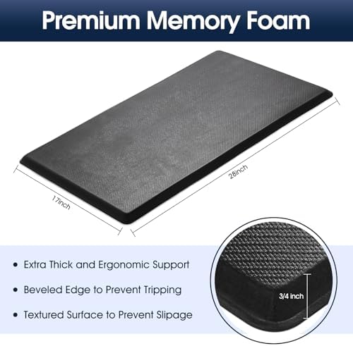 Kitchen Mat Cushioned Anti Fatigue, 0.75" Waterproof,Non Slip Kitchen Rugs, Memory Foam Comfort Mat for Standing at Home,Office,Sink,Laundry(17"x31" Black)