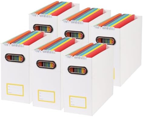 Collapsible File Organizer Box with Handle,12.20x5.11x9.84Inches, Filing Organizer for Home or Office, Small Portable File Box (6 Packs, White-Yellow)