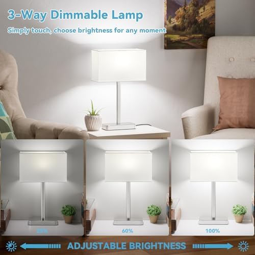 Hong-in Lamps for Nightstand Set of 2, Lamp for Bedroom Living Room White