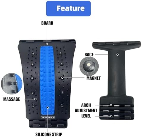 Back Stretcher, 3-Level Adjustable Lumbar Support with 84 Massage Points & 10 Magnetic Nodes, Spine Alignment & Posture Corrector, Tension Relief Stretching Device, NBR Pad,(Blue)