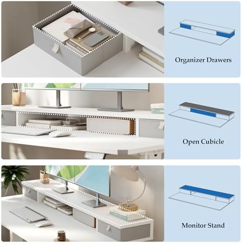 Klicelor 55 x24 Inch Electric Standing Desk with Drawers, Adjustable Height Small Sit Stand Desk for Home Office, Compact Computer Workstation with Storage– White