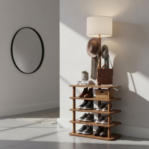 Shoe Rack with Lamp, 200 lbs Load Capacity Shoe Organizer with Coat Rack, Free Standing Shoe Shelf for Entryway, Closet, Bedroom, Dorm – Easy Assembly