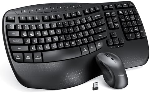 MEETION Wave Ergonomic Keyboard and Mouse Combo with Wrist Rest, Black