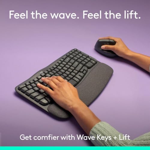 Logitech Wave Keys & Lift Vertical Mouse - Ergonomic Wireless Keyboard and Mouse Combo - with Cushioned Palm Rest, Easy-Switch, Bluetooth, for Multi-OS, Windows/Mac - Graphite (RENEWED)