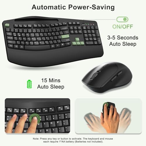Wireless Keyboard and Mouse Combo, 2.4G Ergonomic Wave Keys(AvocadoGreen)