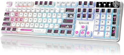 Redragon RM104 Wireless Gaming Keyboard with Knob, Tri-Mode BT/2.4G/USB-C RGB Computer Keyboards, 4000mAh Battery, Programmable Software Support, Anti-Ghosting, Compatible with PC Mac - Pink & White