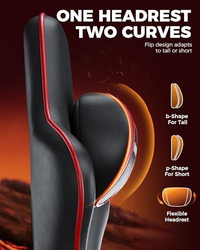 GTPLAYER Big and Tall Gaming Chair with Footrest, Ergonomic Office Desk Chair with 4.4in Thick Cushion and Wide Wingless Seat, Comfortable Leather Computer Chair, Predator Series, Black & Red Quilted