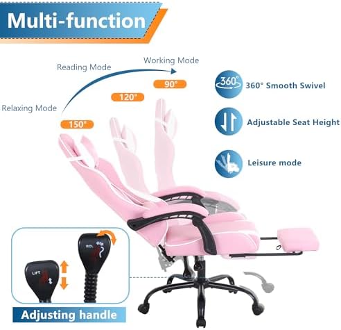 PayLessHere Ergonomic Racing Desk Chair Computer Chair Gaming Chair with Footrest Lumbar Support Headrest Armrest Task Rolling Swivel Ergonomic E-Sports Adjustable PC Gamer Chair (Pink)